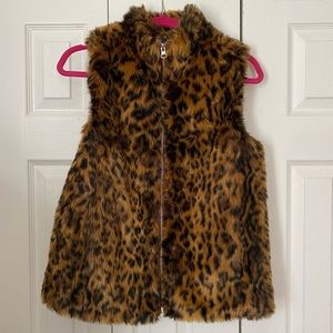 J. Crew Leopard Faux Fur Vest XS